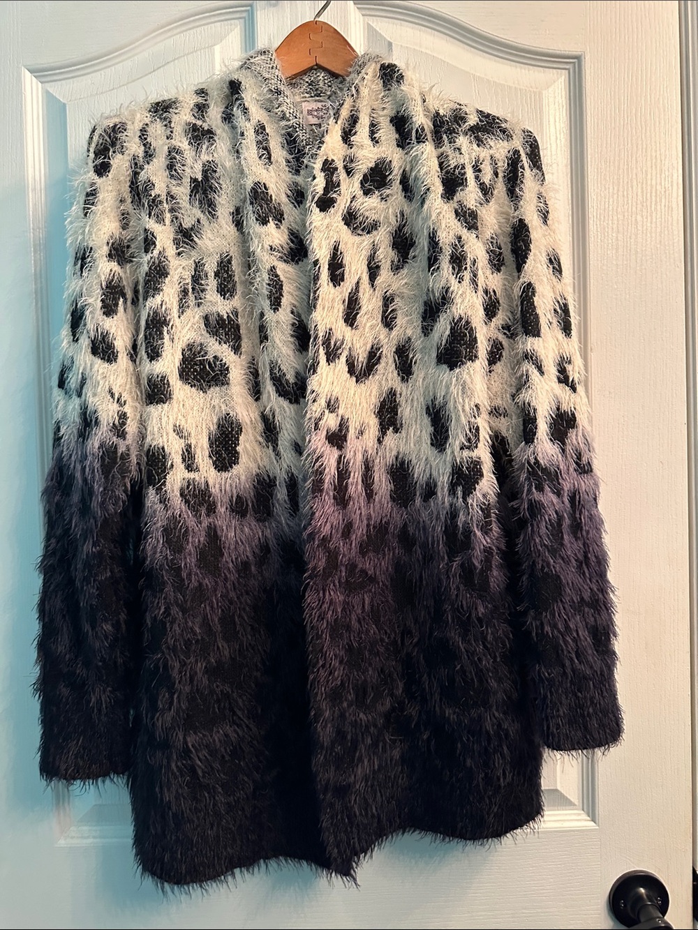 Oliver by Escio Fuzzy Leopard Ombré Open Front Cardigan Sweater Large